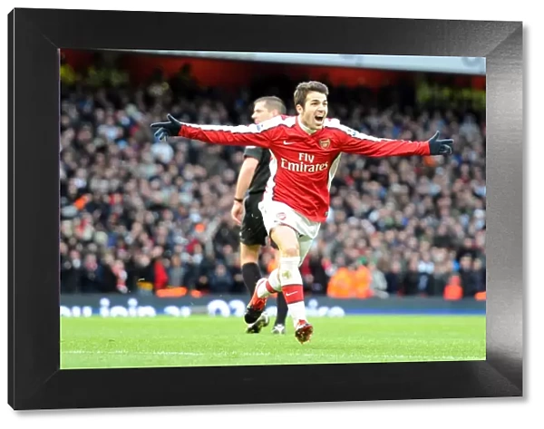 Cesc Fabregas celebrates scoring the 1st Arsenal goal. Arsenal 3: 0 Aston Villa