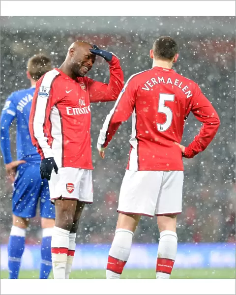 William Gallas and Thomas Vermaelen (Arsenal). Arsenal 2: 2 Everton, Barclays Premier League