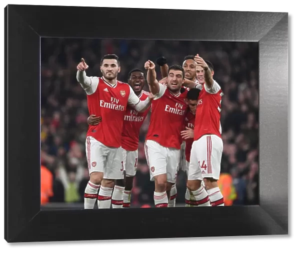 Arsenal Celebrate Sokratis's Goal: Arsenal FC vs Manchester United, Premier League 2019-20