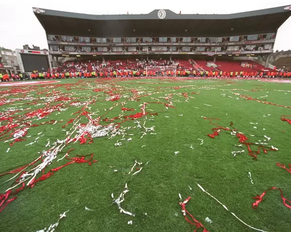 Streamers on the pitch in front of the Clock End after the ceremony