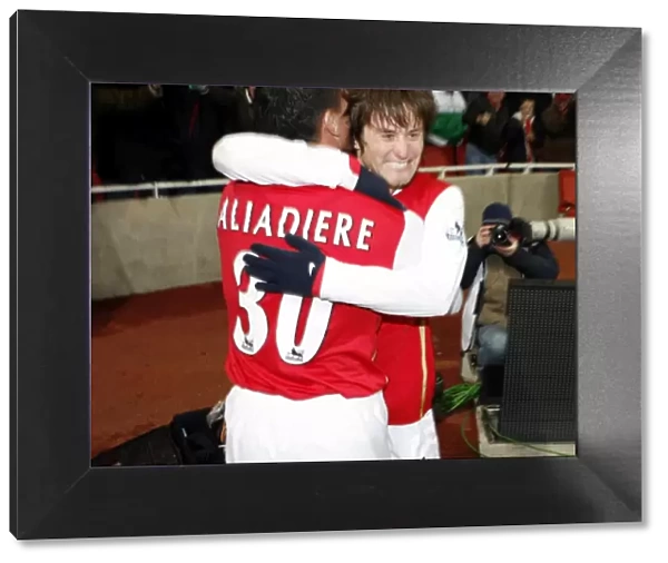 Rosicky and Aliadiere: Celebrating Arsenal's 2-1 Victory Over Wigan Athletic