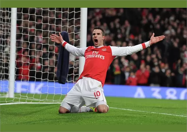 Robin van Persie celebrates scoring the 2nd Arsenal goal. Arsenal 3: 0 Wigan Athletic