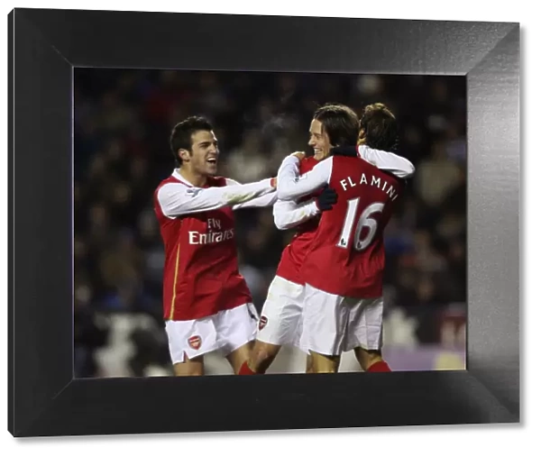 Flamini, Rosicky, and Fabregas: Celebrating Arsenal's First Goal in a 3-1 Win Against Reading (12 / 11 / 2007)