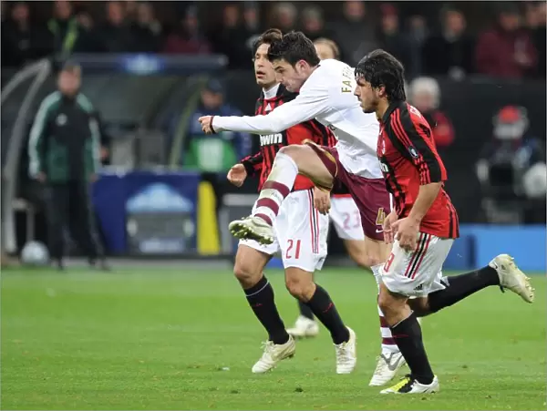 Cesc Fabregas shoots past Gennaro Gattuso and Andrea Pirlo to score the 1st Arsenal goal
