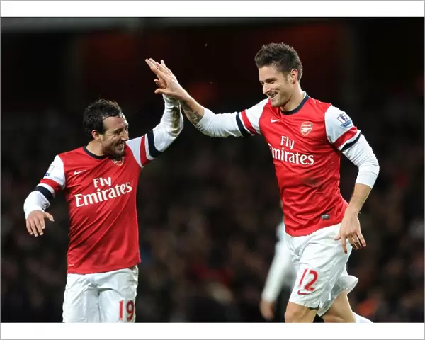 Giroud and Cazorla Celebrate Arsenal's Goal: Arsenal v Newcastle United, Premier League 2012-13