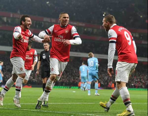 Arsenal's Santi Cazorla Scores, Celebrates with Gibbs and Podolski vs. West Ham United (2013)