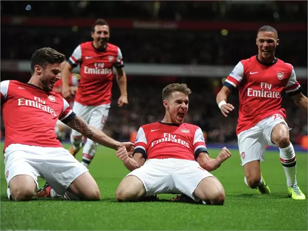 Arsenal Celebrate: Ramsey, Giroud, Gibbs Score Against Liverpool (2013-14)