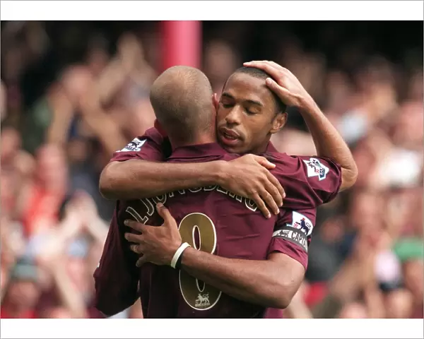 Thierry Henry and Freddie Ljungberg Celebrate Arsenal's First Goal: 2-0 vs. Newcastle United, FA Premier League, 2005