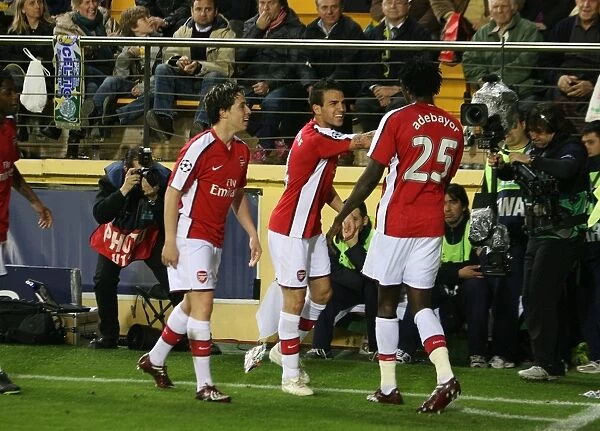 Adebayor, Fabregas, and Nasri: Arsenal's Unforgettable Goal Celebration in the UEFA Champions League Quarterfinal vs Villarreal (2009)
