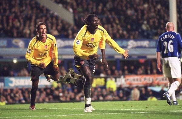 Adebayor's Goal Celebration with Djourou and Aliadiere: Arsenal's 1-0 Win over Everton in Carling Cup