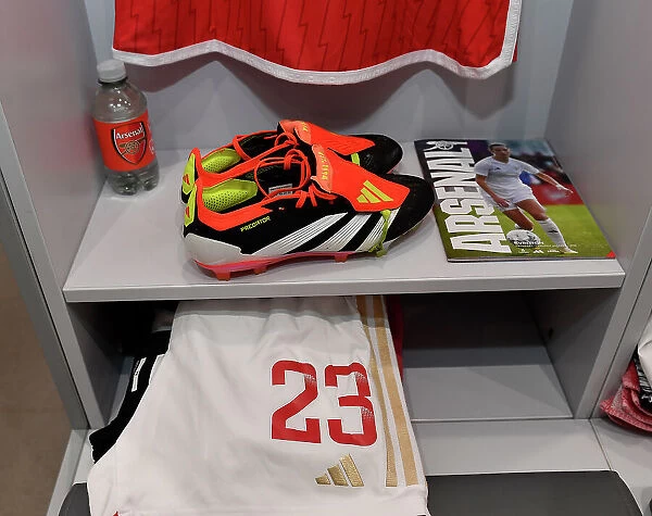 Alessia Russo Unveils New Adidas Boots in Arsenal Women's Changing Room Ahead of Arsenal vs Everton (Barclays Women's Super League, 2023-24)