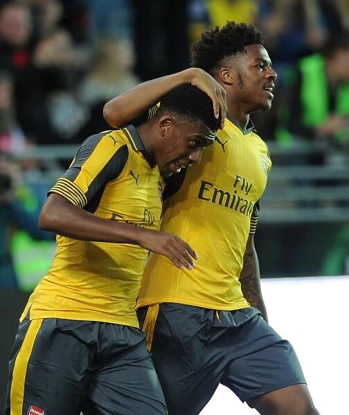 Alex Iwobi and Chuba Akpom: Celebrating Iwobi's Goal for Arsenal against Viking FK, 2016