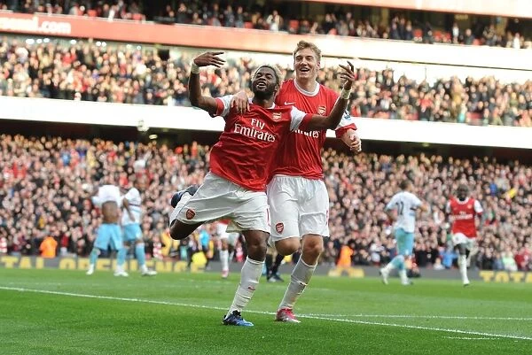 Alex Song and Nicklas Bendtner: Arsenal's Unstoppable Duo Celebrates First Goal Against West Ham United (Arsenal 1-0), Barclays Premier League, 2010