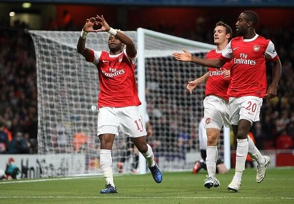 Alex Song's Thrilling Goal Celebration with Squillaci and Djourou: Arsenal's 5-1 Victory over Shaktar Donetsk in the Champions League