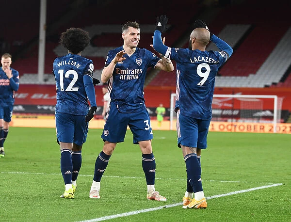 Alexis Lacazette and Granit Xhaka Celebrate Arsenal's Third Goal Against Sheffield United (2021-22 Premier League)