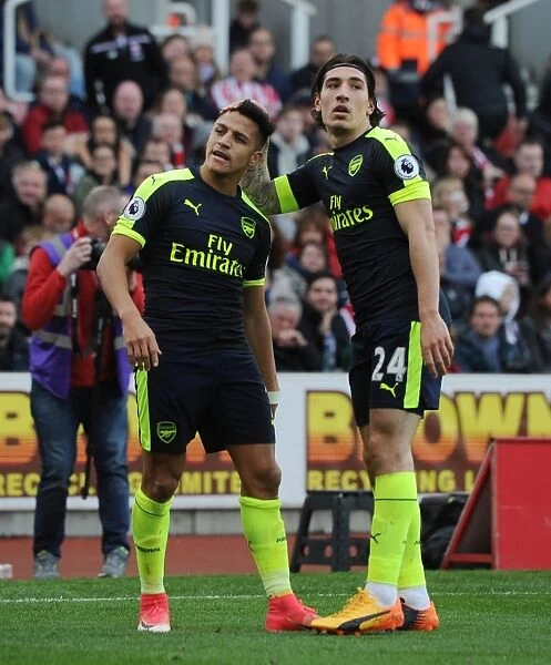 Alexis Sanchez and Hector Bellerin Celebrate Goal: Stoke City vs. Arsenal, Premier League 2016-17