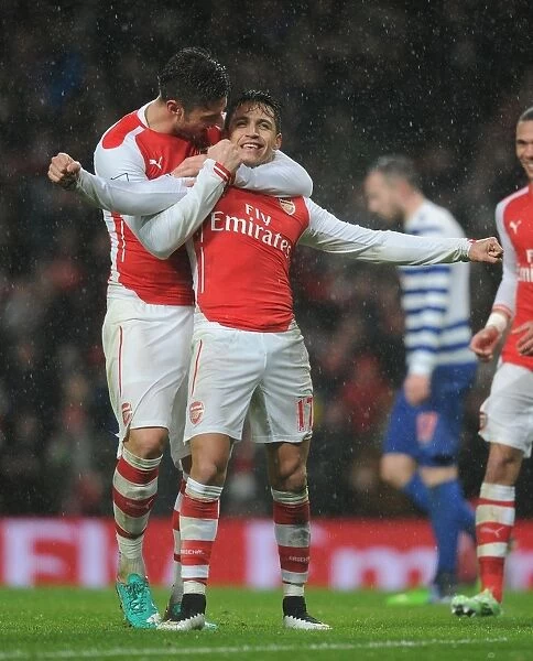 Alexis Sanchez and Olivier Giroud Celebrate Goal for Arsenal against Queens Park Rangers, 2014-15 Season
