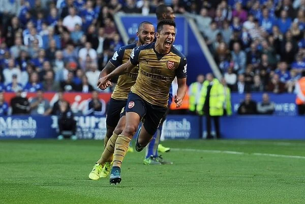 Alexis Sanchez and Theo Walcott: Arsenal's Dynamic Duo Celebrating Goals Against Leicester City (2015 / 16)