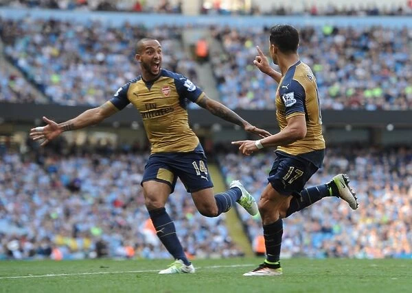 Alexis Sanchez and Theo Walcott's Jubilant Moment: Arsenal's Double Strike Against Manchester City (May 2016)