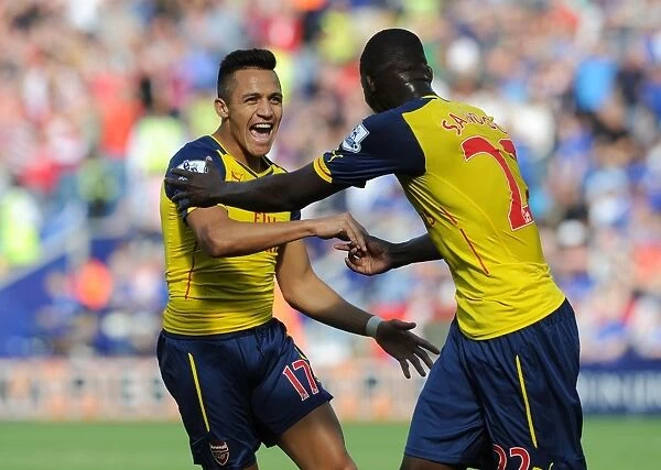 Alexis Sanchez and Yaya Sanogo: Celebrating a Goal for Arsenal against Leicester City (2014-15)