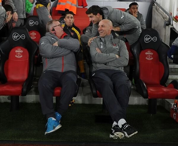 Arsenal Assistants Discuss with Martinez and Banfield during Southampton FA Cup Clash