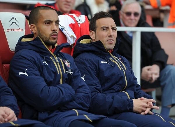 Arsenal Bench: Santi Cazorla and Theo Walcott in Waiting (Arsenal vs Norwich City, 2015-16)