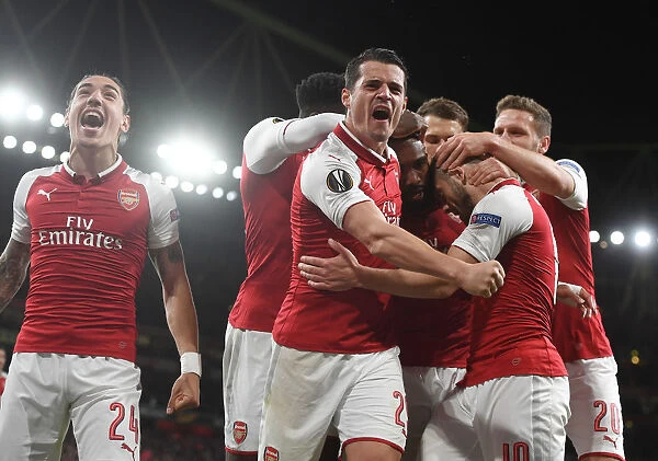 Arsenal Celebrate Goal Against Atletico Madrid in Europa League Semi-Final