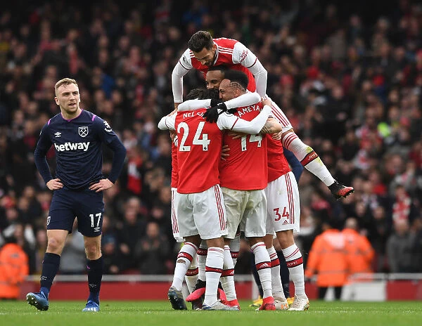 Arsenal Celebrate: Lacazette, Aubameyang, and Mari's Goal vs. West Ham United (2019-20)
