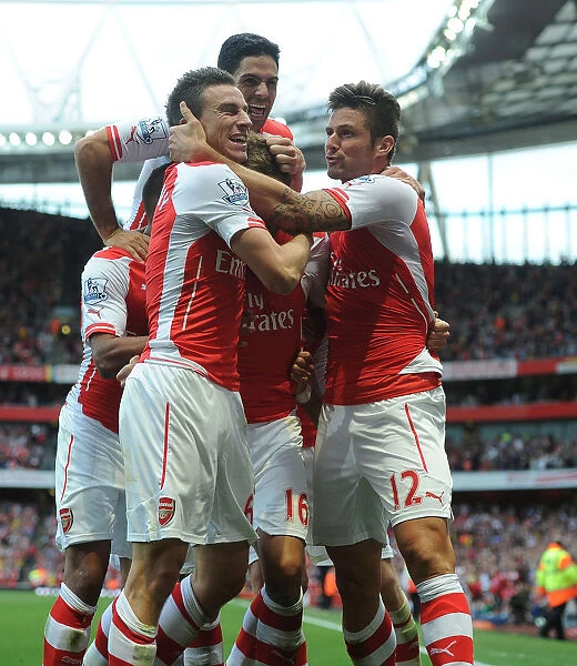 Arsenal Celebrate Second Goal Against Crystal Palace: Koscielny, Arteta, Giroud, Ramsey (2014 / 15)