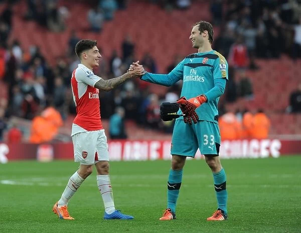 Arsenal Celebrates Premier League Victory Over Manchester United: Hector Bellerin and Petr Cech Rejoice (2015 / 16)