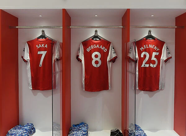 Arsenal Changing Room: Saka, Odegaard, Elneny Shirts Ready for Arsenal v Leeds United