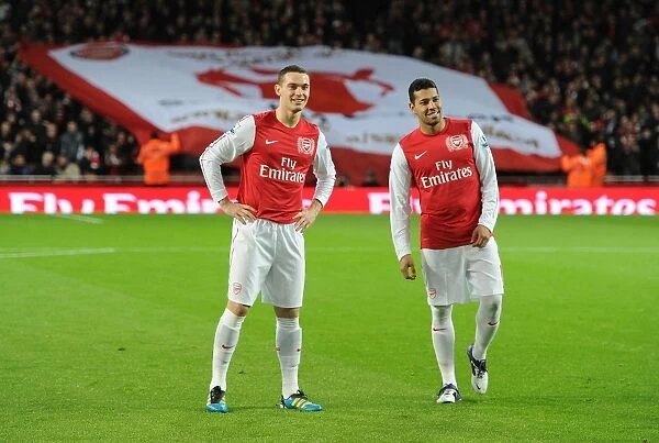Arsenal Duo: Thomas Vermaelen and Andre Santos Before Arsenal v Fulham, Premier League 2011-12