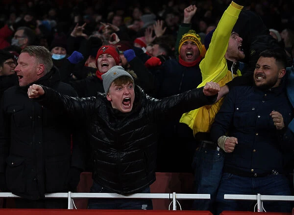 Arsenal Fans Celebrate Second Goal Against Wolverhampton Wanderers in 2021-22 Premier League Match
