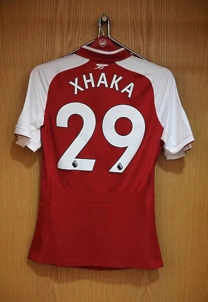 Arsenal FC: Granit Xhaka's Jersey in Arsenal Changing Room Before Arsenal vs Leicester City (2017-18)