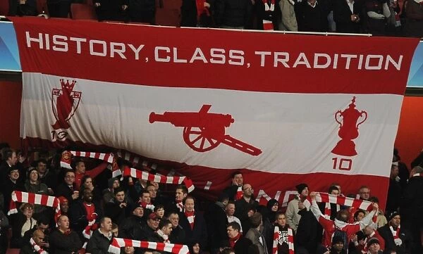 Arsenal flags before the match. Arsenal 5: 0 FC Porto, UEFA Champions League First Knockout Round