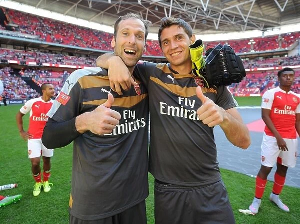 Arsenal Goalkeepers Celebrate FA Community Shield Victory over Chelsea