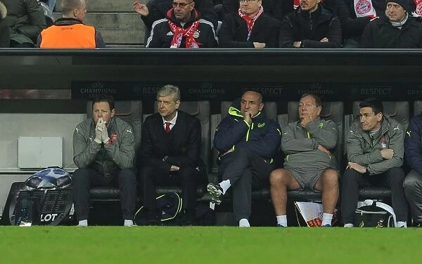 Arsenal Manager Arsene Wenger and Team Staff During Bayern Munich Clash in UEFA Champions League