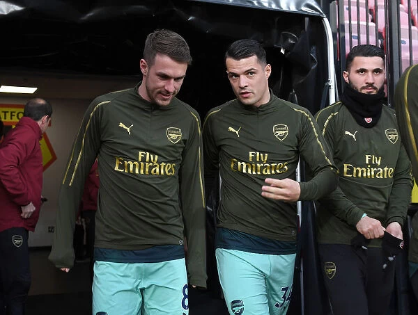 Arsenal Players Aaron Ramsey and Granit Xhaka Before Watford Match, 2018-19 Premier League