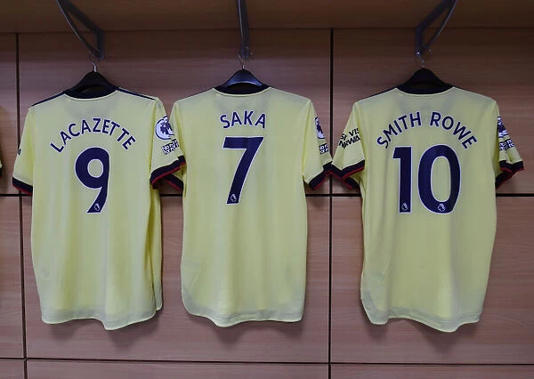 Arsenal Players Shirts in the Changing Room Before Aston Villa vs Arsenal, Premier League 2021-22