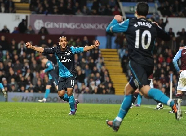 Arsenal Stars: Theo Walcott and Robin van Persie Celebrate Goals Against Aston Villa (2011-12)