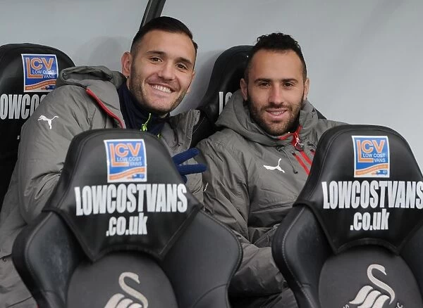 Arsenal Substitutes Lucas Perez and David Ospina Before Swansea City Match, 2016-17