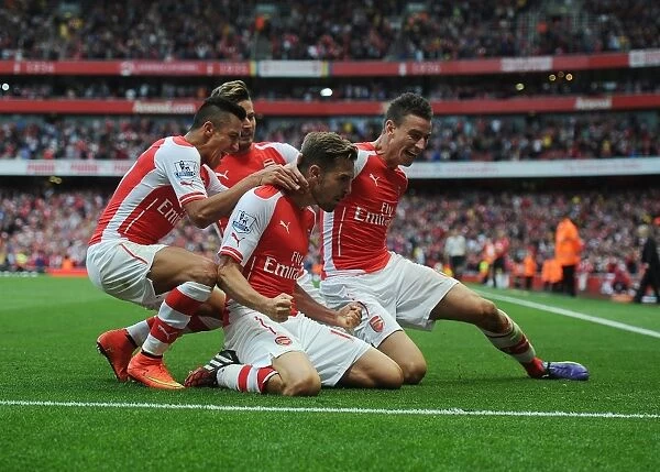 Arsenal Triumph: Ramsey, Sanchez, and Koscielny Celebrate Goal Against Crystal Palace (2014 / 15)