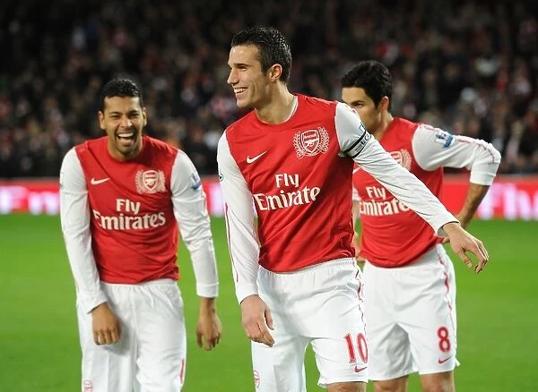 Arsenal: Van Persie and Santos Sharing a Light-Hearted Moment Before Arsenal v Fulham (2011-12)