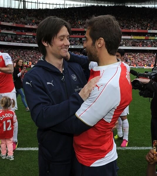 Arsenal Victory: Flamini and Rosicky's Jubilant Moment after Arsenal vs. Aston Villa, Premier League 2015-16