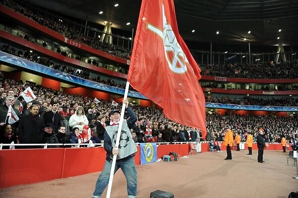 Arsenal vs. Barcelona: Giant Flags Waved at Emirates Stadium during Champions League Showdown (Arsenal 2:1, 1st Leg)