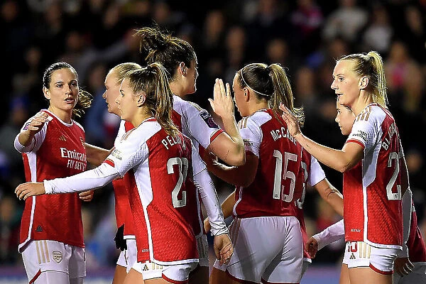 Arsenal Women Celebrate Stina Blackstenius's Goal in FA WSL Cup Match Against Reading