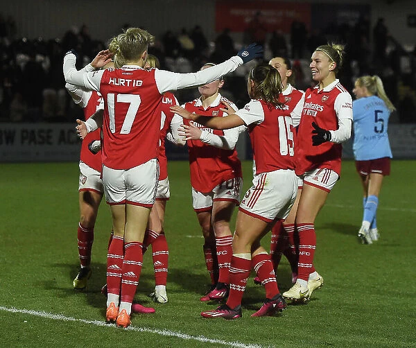 Arsenal Women vs Manchester City Women: Celebrating a Goal in FA WSL Conti Cup Semi-Final
