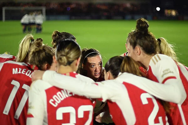 Arsenal Women vs. Tottenham Hotspur Women: Pre-Match Huddle in FA WSL Cup Clash