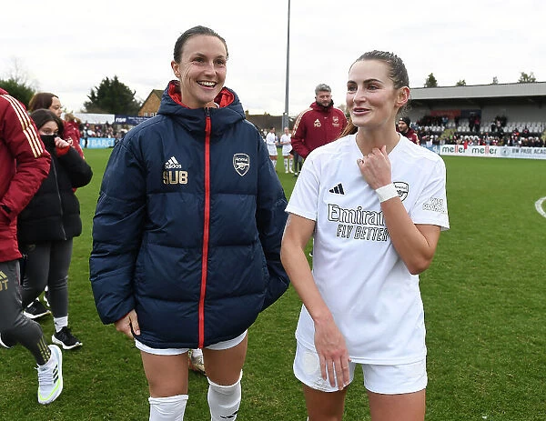 Arsenal Women and Watford Women Face Off in Women's FA Cup Fourth Round: Lotte Wubben-Moy and Emily Fox Celebrate after Hard-Fought Match at Meadow Park