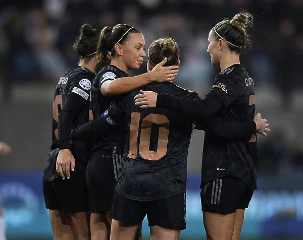 Arsenal Women's Dominance: Katie McCabe and Steph Catley Celebrate Kim Little's Goal vs. FC Zurich in UEFA Women's Champions League